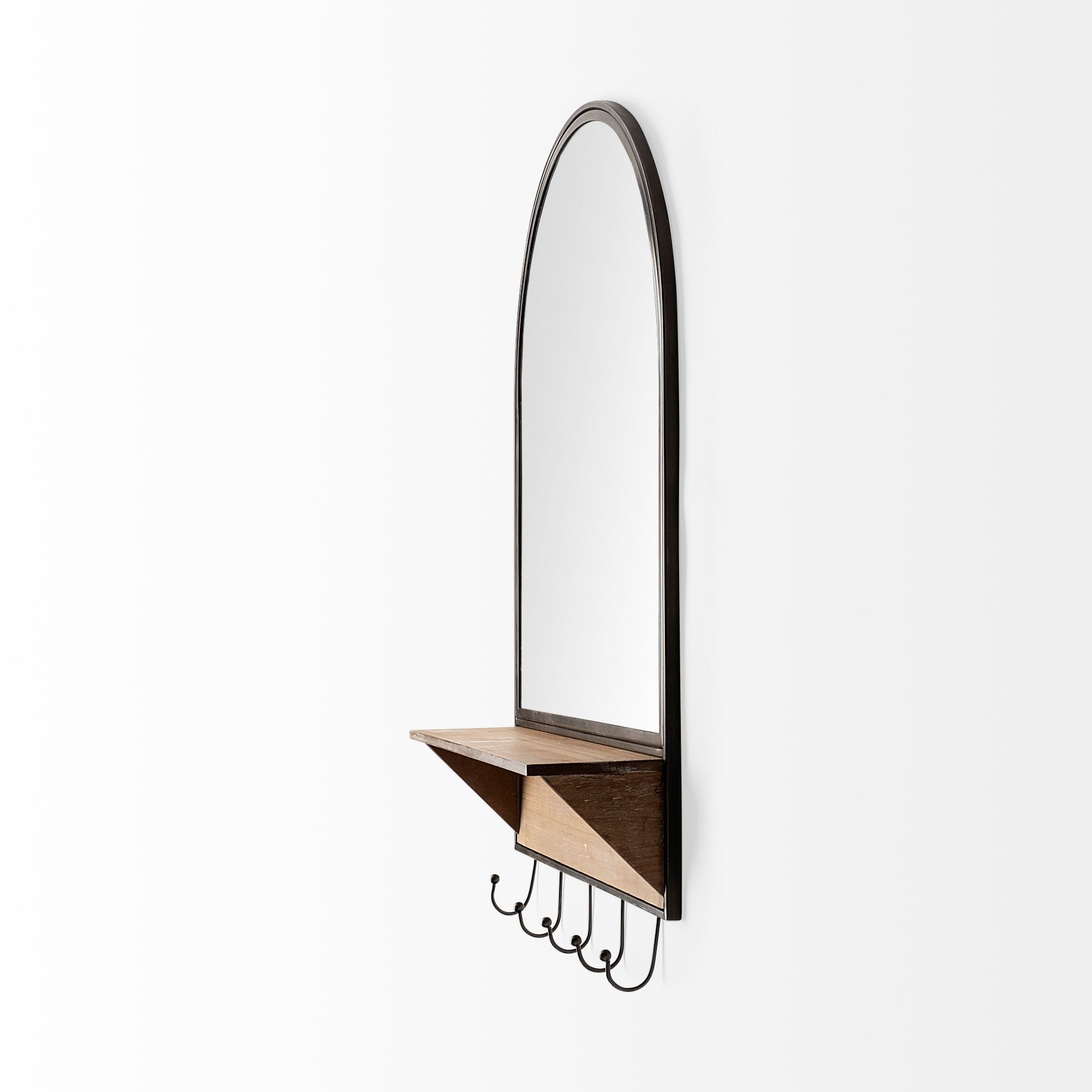 Arch Wood and Metal Frame Wall Mirror-2