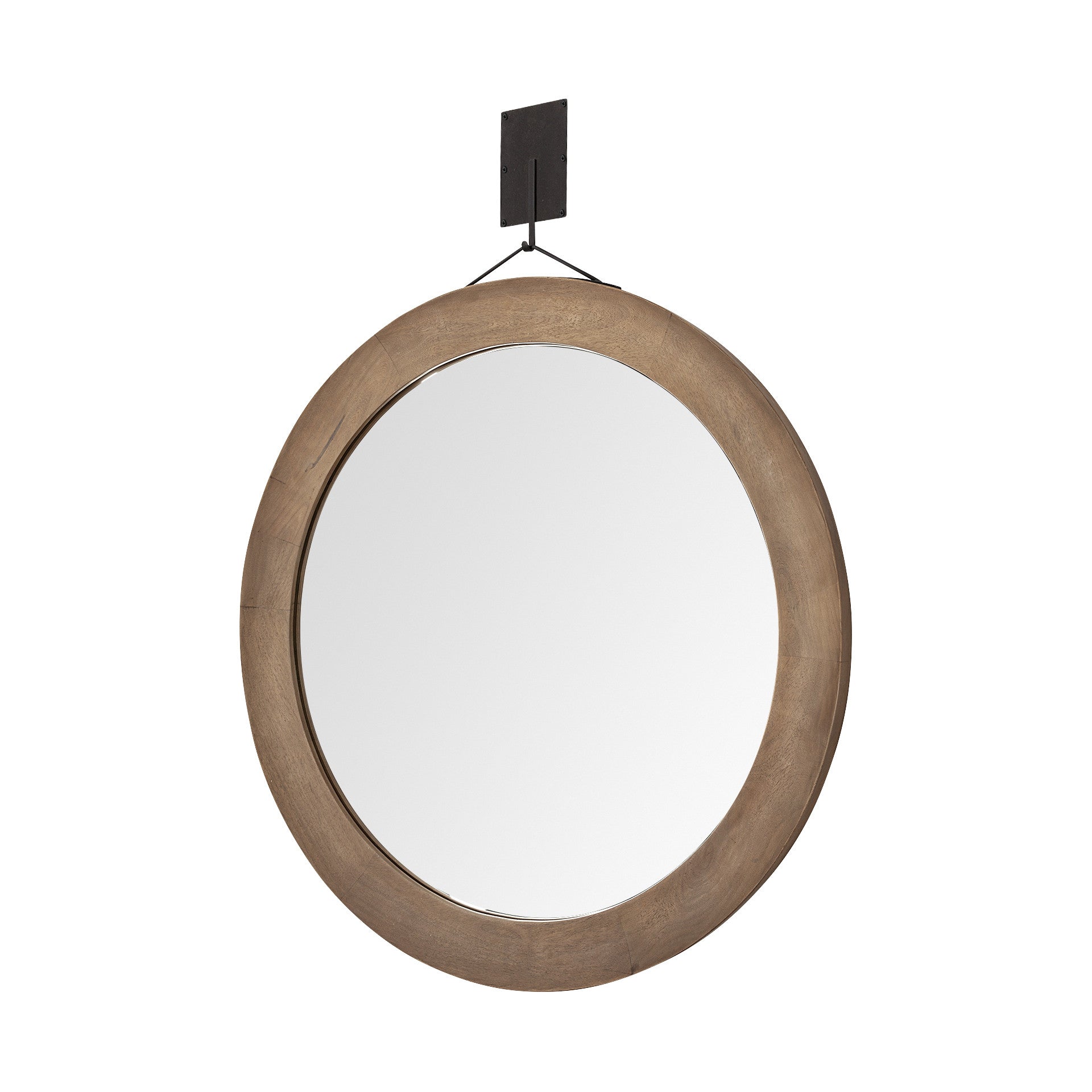 43.5" Round Brown Wood Frame Wall Mirror-0