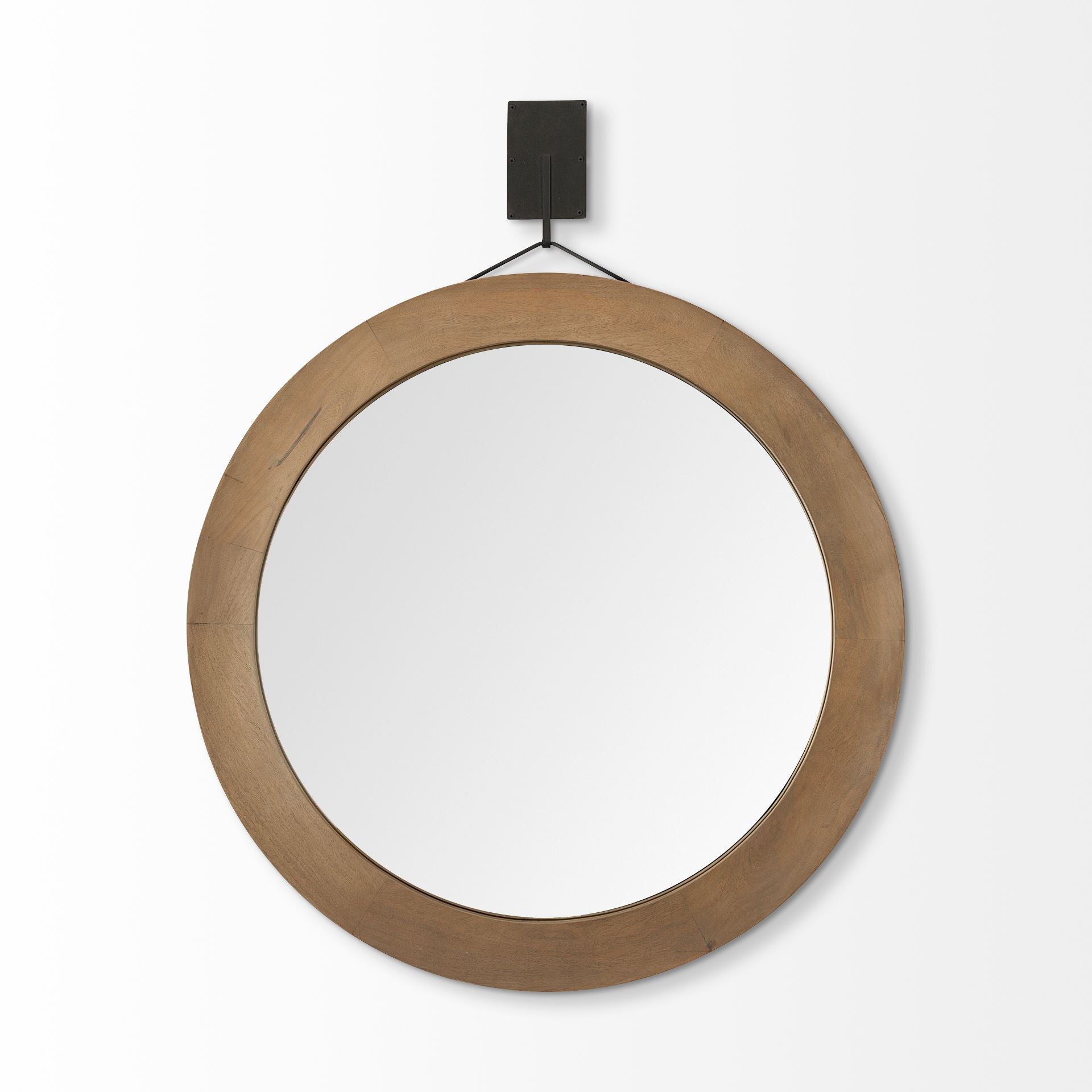 43.5" Round Brown Wood Frame Wall Mirror-1