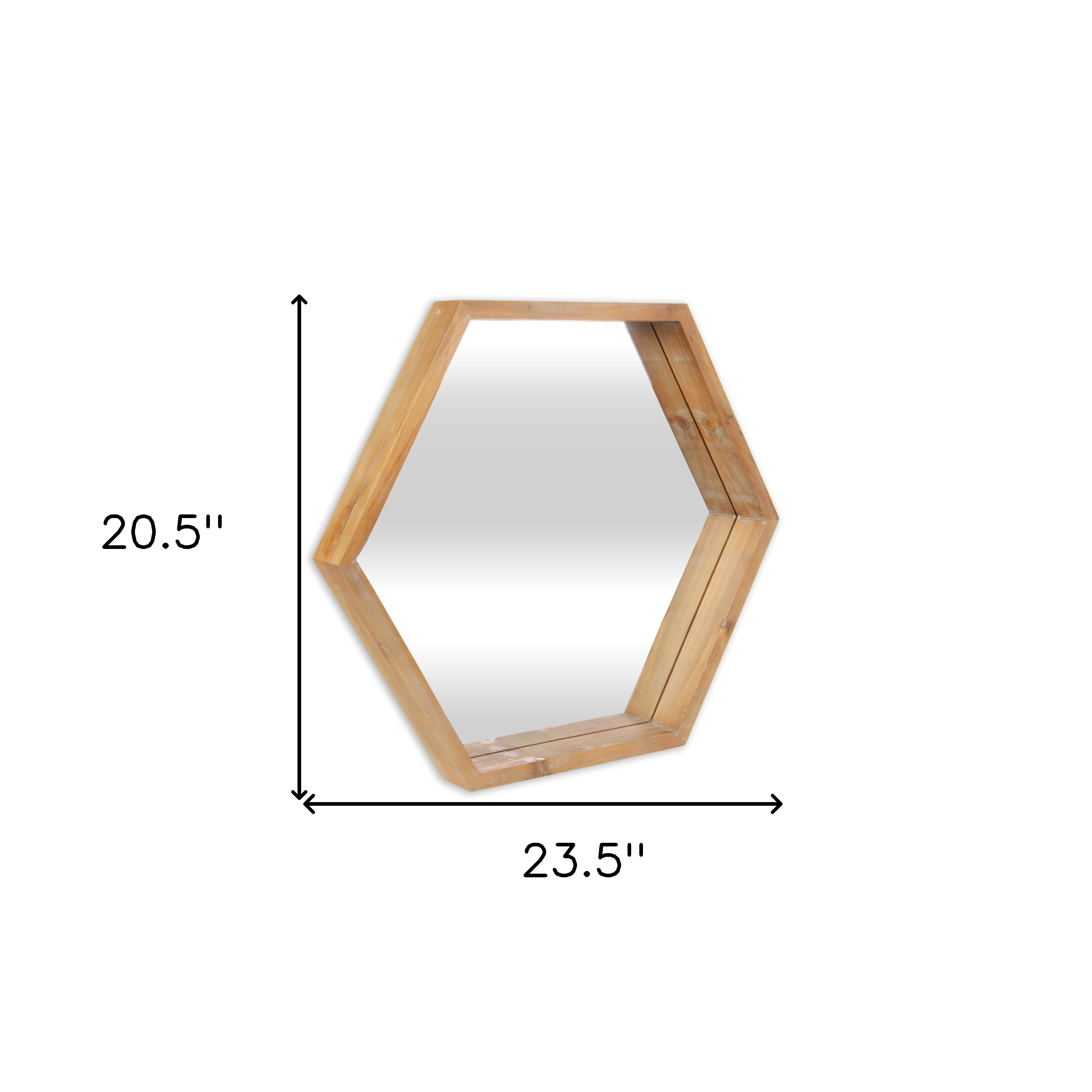 Modern Natural Wood Finish Hexagonal Wall Mirror-0