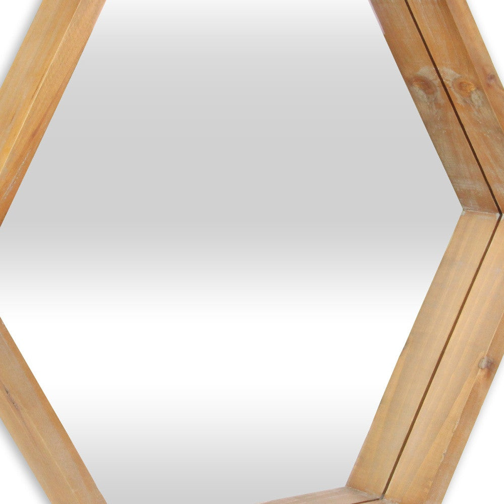 Modern Natural Wood Finish Hexagonal Wall Mirror-1