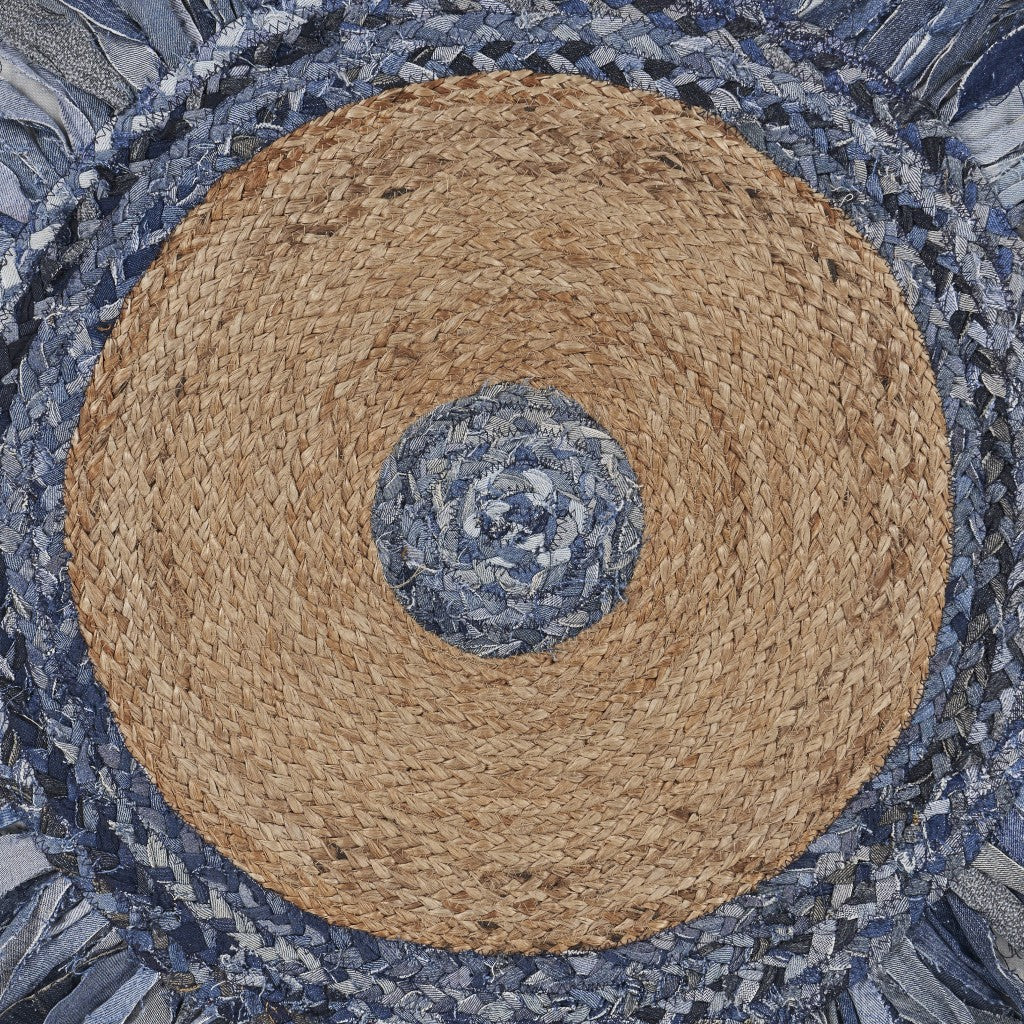 Denim and Natural Jute Fringed Round Rug-1