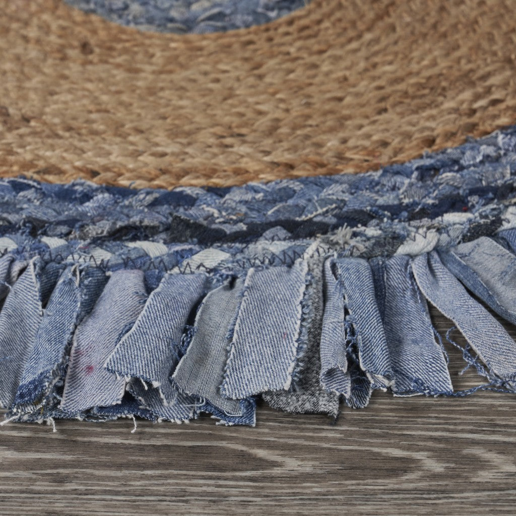 Denim and Natural Jute Fringed Round Rug-2