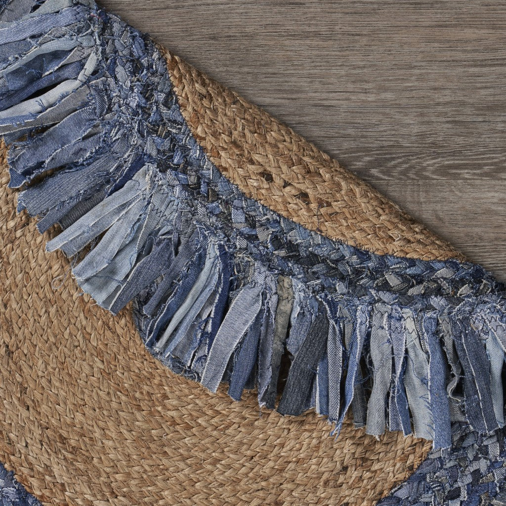 Denim and Natural Jute Fringed Round Rug-3