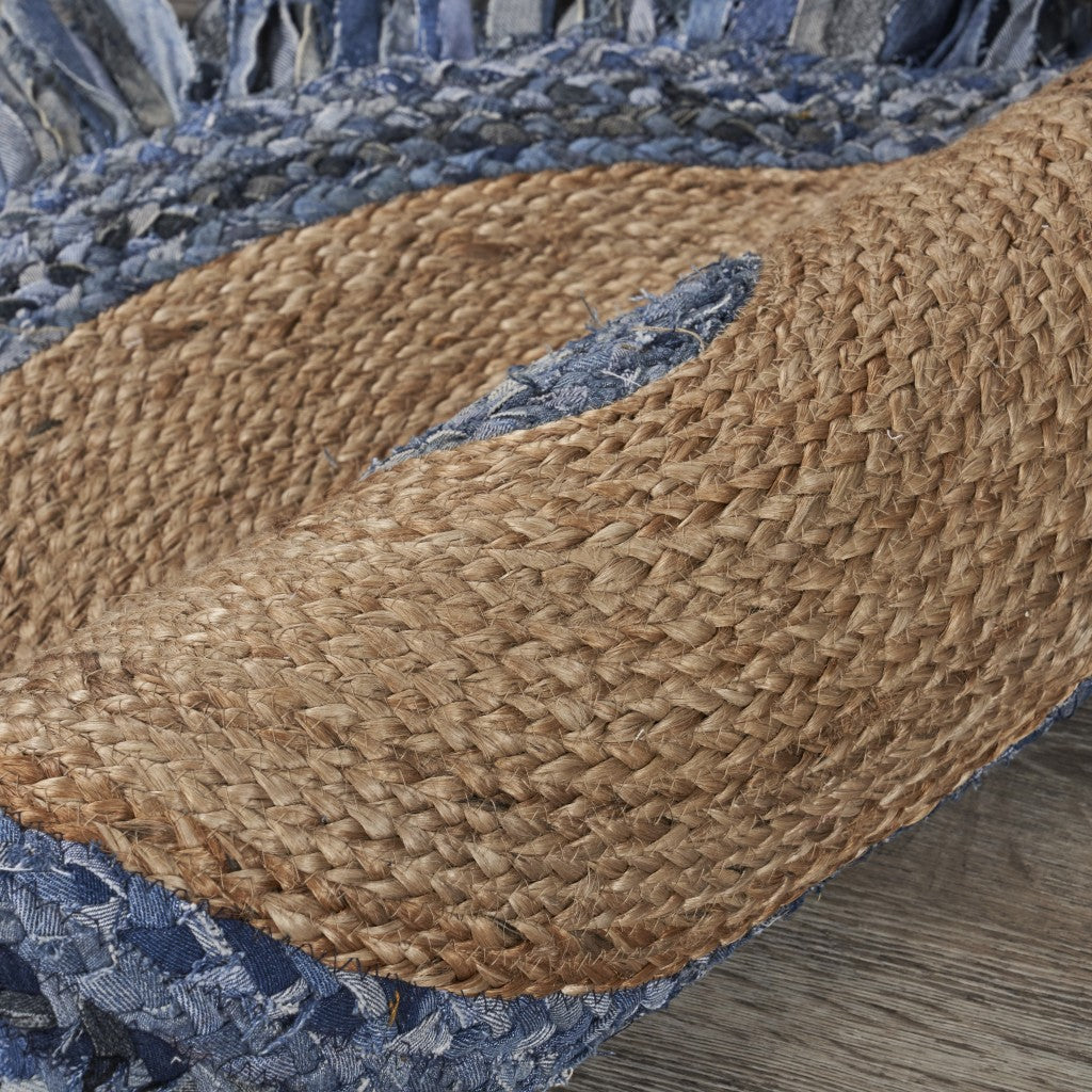 Denim and Natural Jute Fringed Round Rug-4