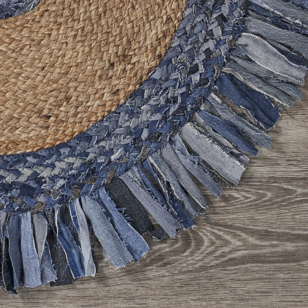 Denim and Natural Jute Fringed Round Rug-5