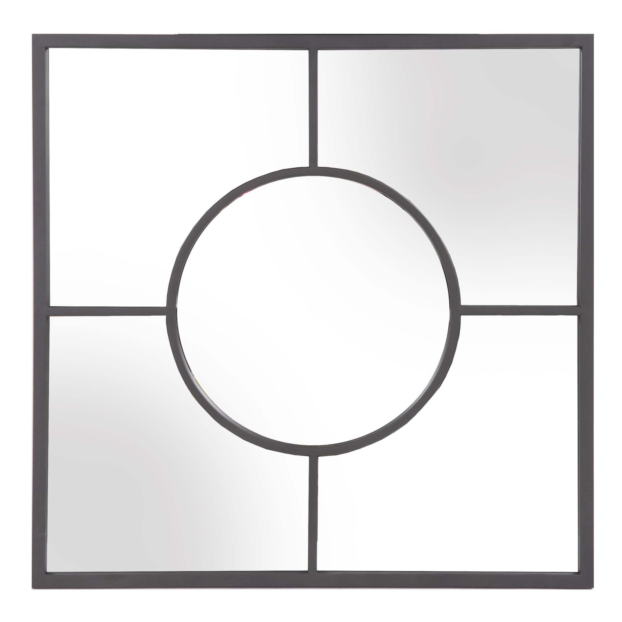 Graphite Geometric Design Square Metal Wall Mirror-0