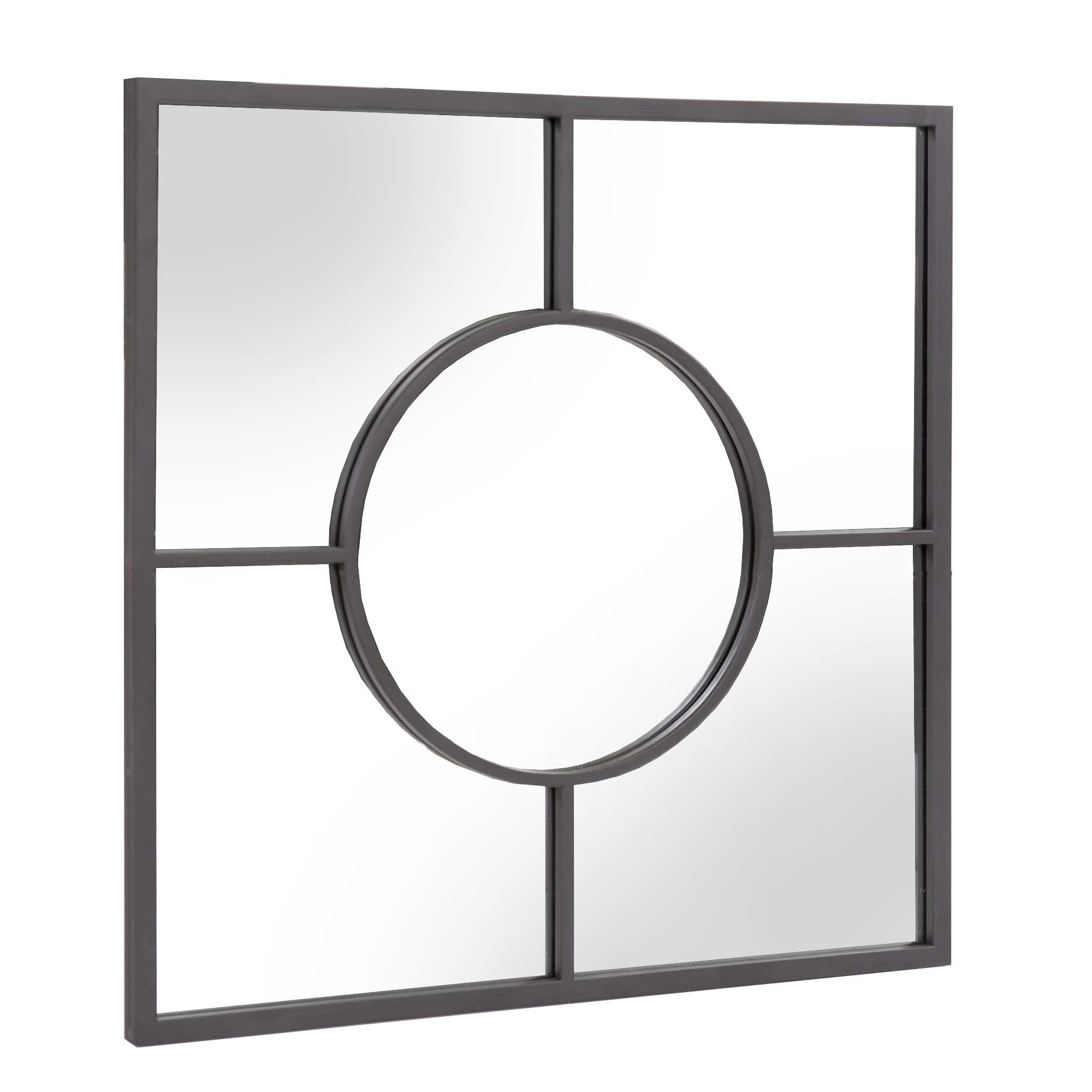 Graphite Geometric Design Square Metal Wall Mirror-1