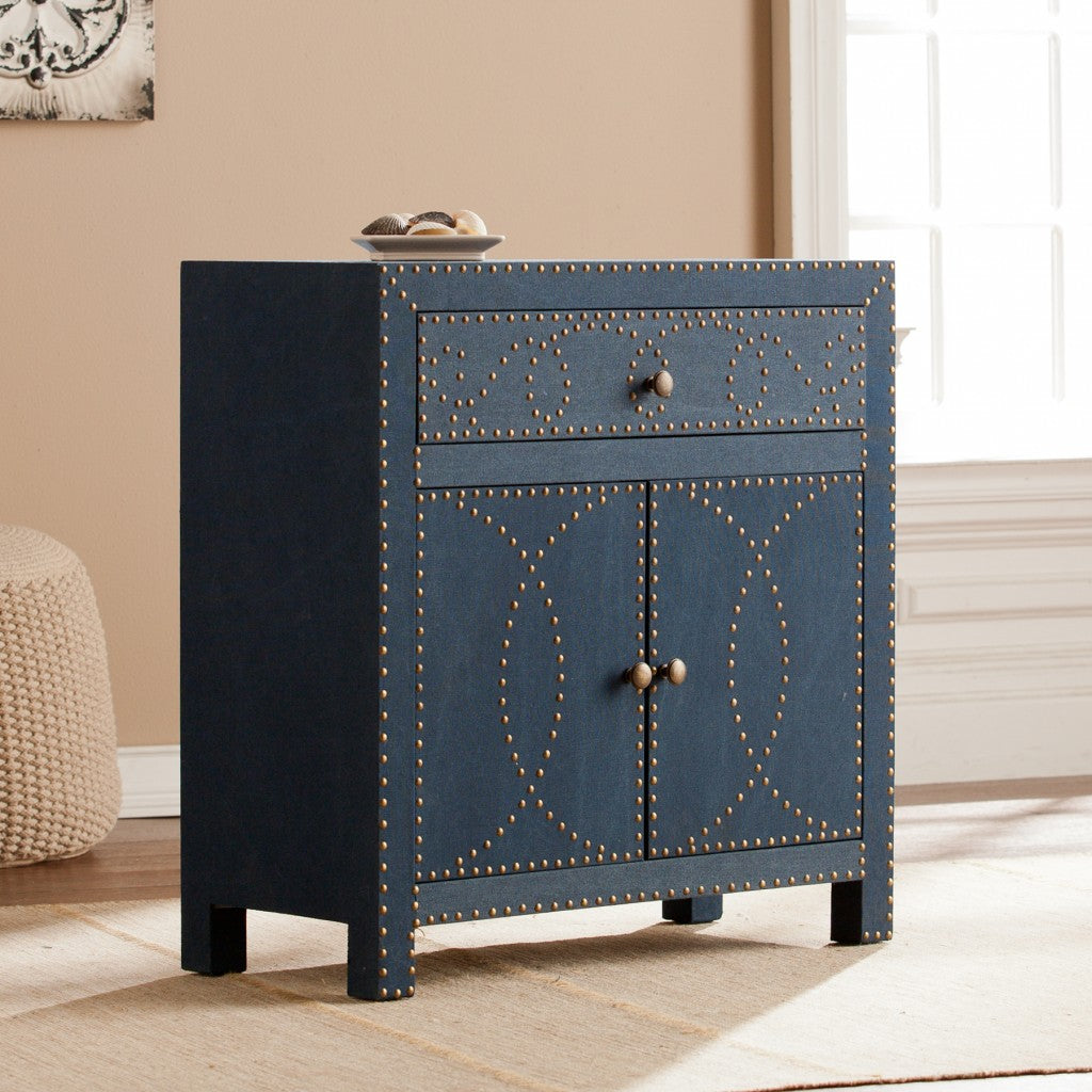 Navy and Brass Nailhead Accent Storage Cabinet-0