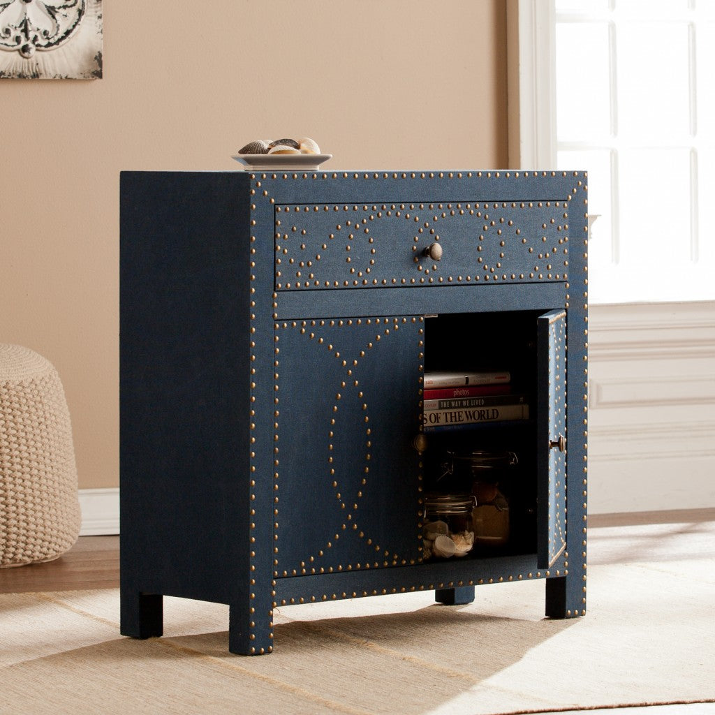 Navy and Brass Nailhead Accent Storage Cabinet-1