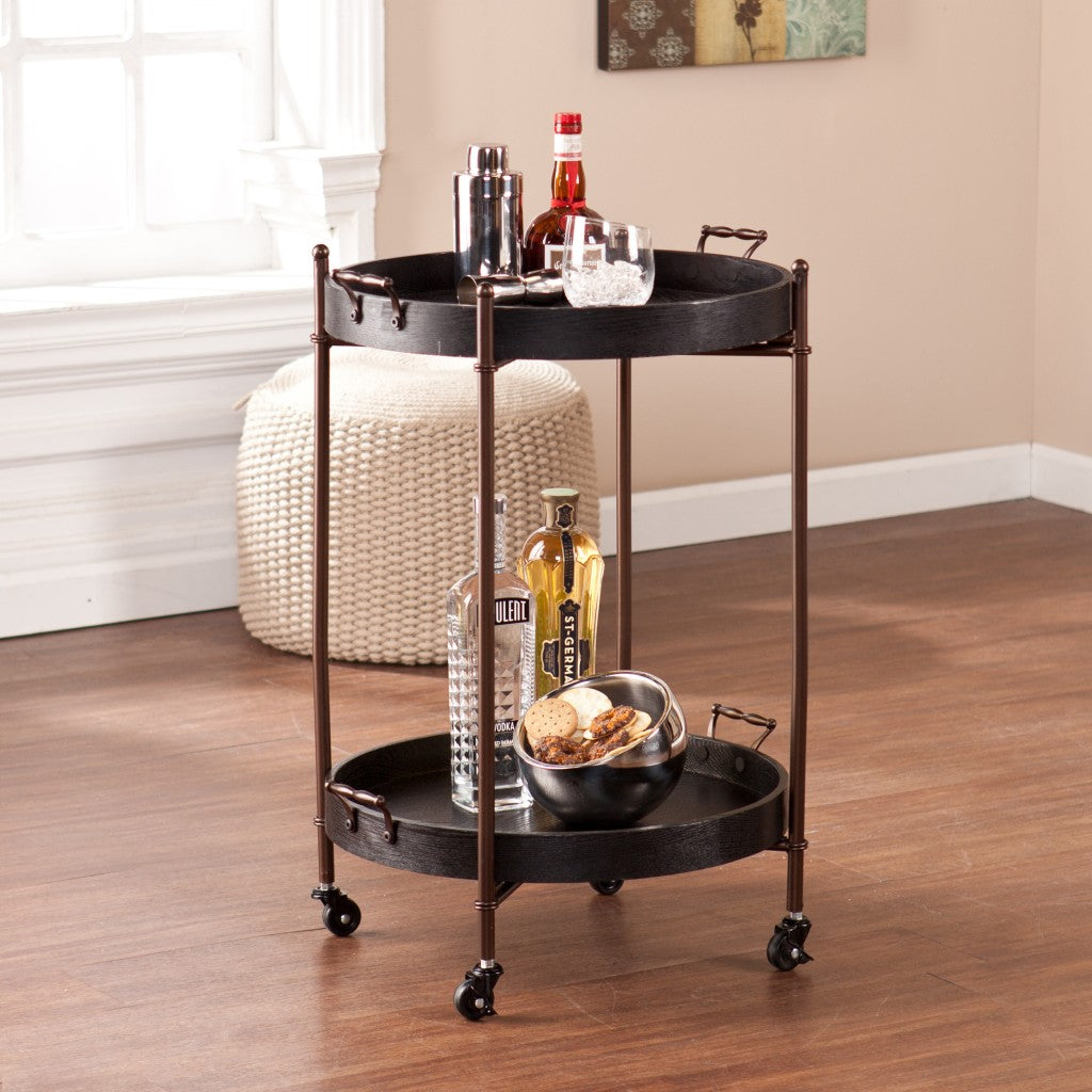 Spyro Black and Bronze Rolling Bar Cart Server-0