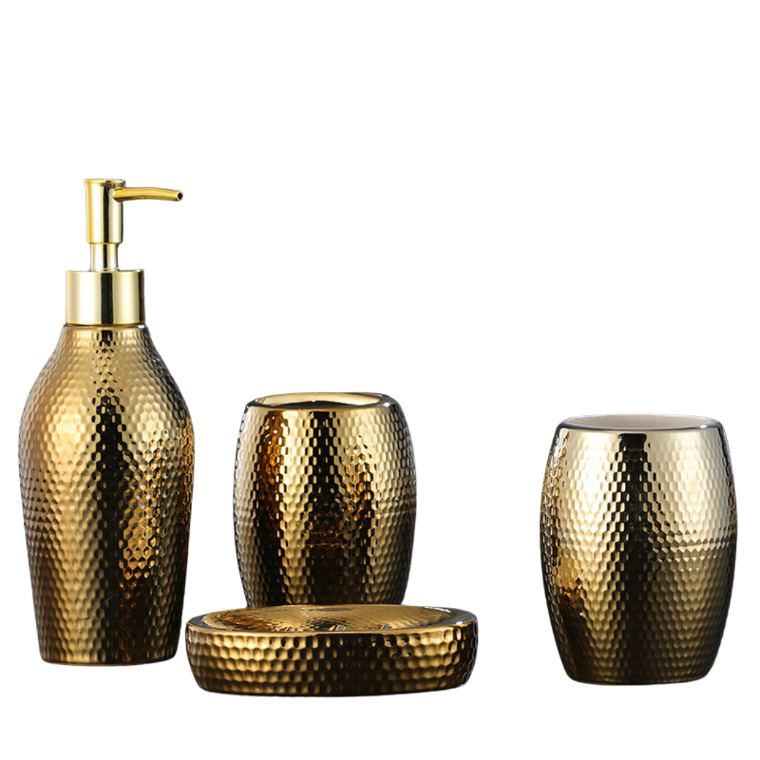 4 Pieces Golden Ceramic Bathroom Set-0