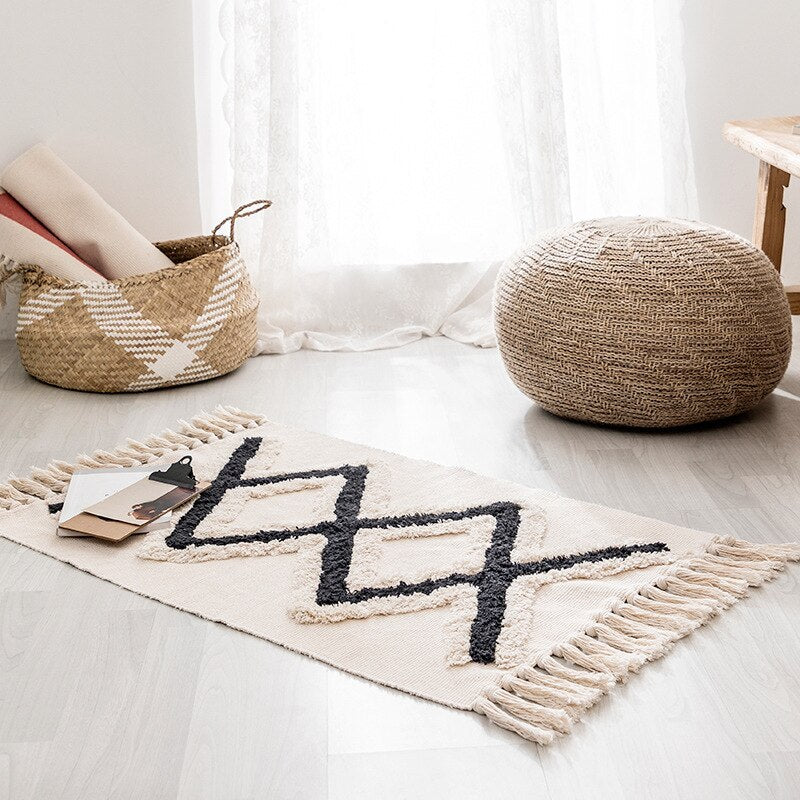 Retro Bohemian Hand Woven Tassel Carpet Rug-2