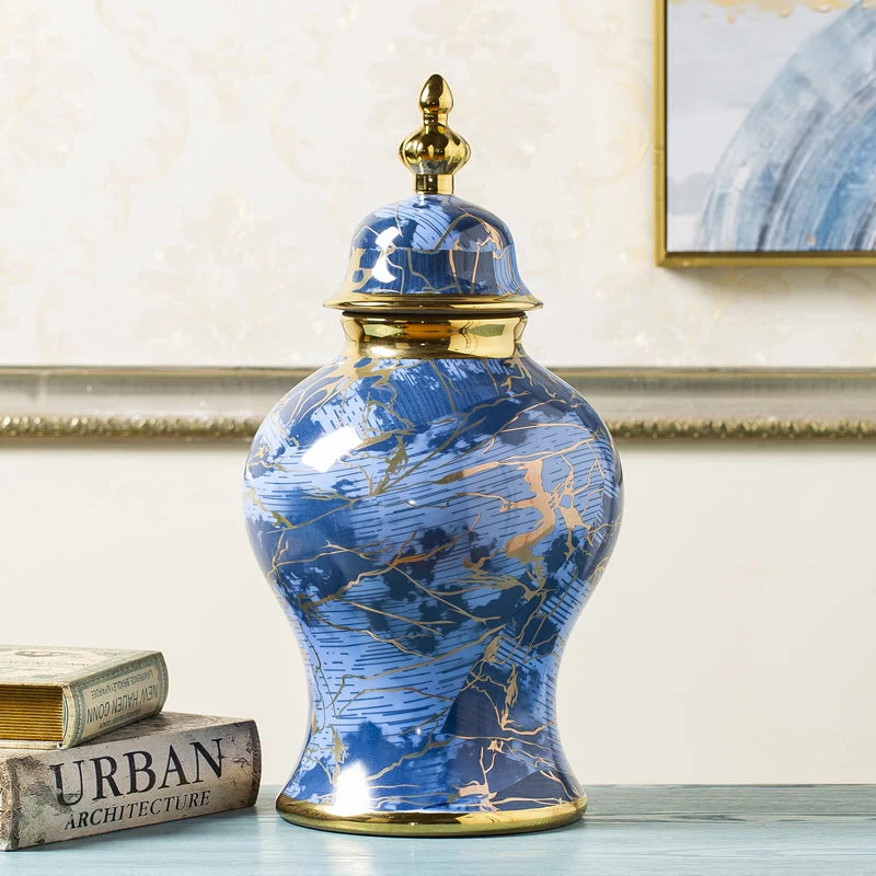 Home Decor Interior Decor Blue Ceramic Ginger Jars Vase