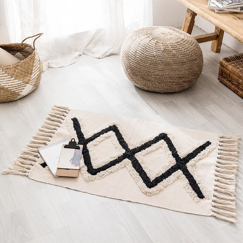 Retro Bohemian Hand Woven Tassel Carpet Rug-4